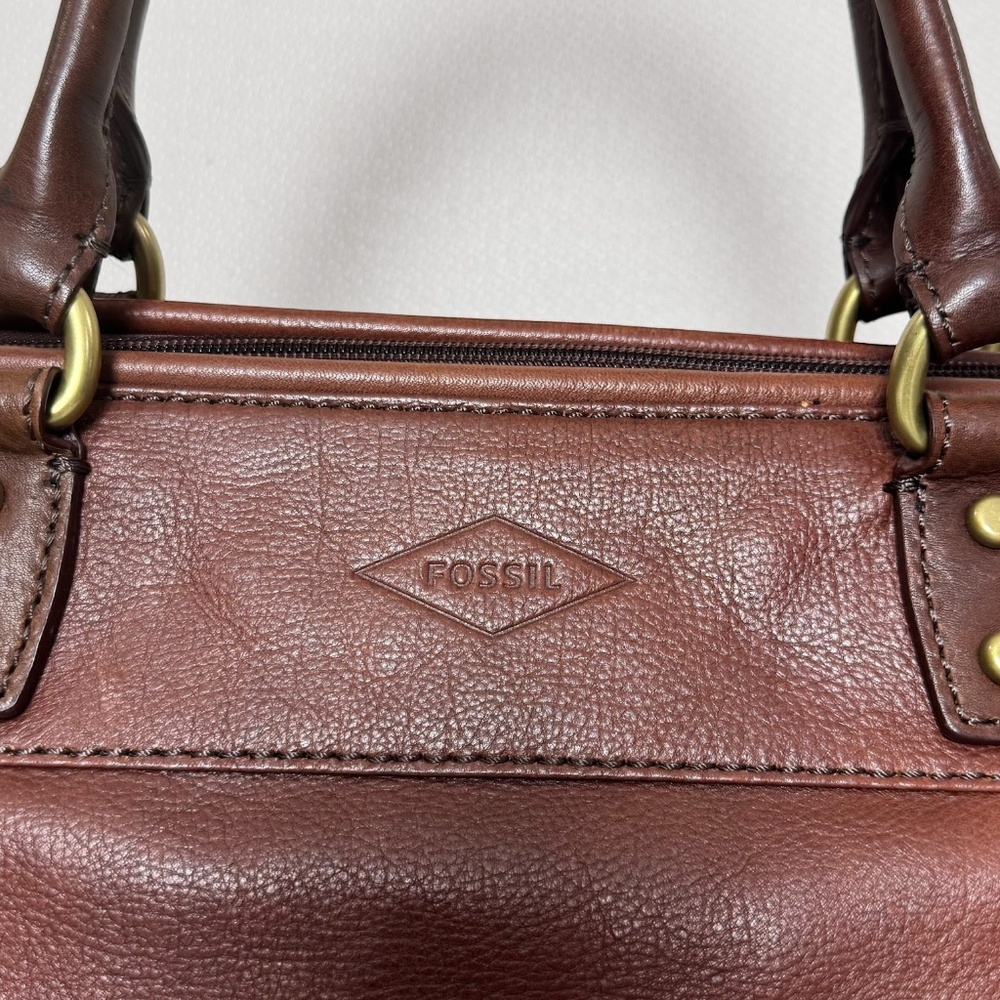 Fossil Mens Estate Brown/cognac Leather Weekender Travel Framed Duffle Bag - Picture 8 of 10